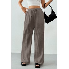 Ghassy Co. Kadın %100 Cotton Müslin Ultra Hafif Palazzo Model Geniş Paça Keten Karışım Pantolon