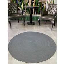 Antrasit Jüt Yuvarlak Hasır Görünümlü Klasik Halı Kilim