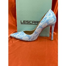 Lescarpe LES011 Bebe Mavisi Yılan Derisi Desenli Stiletto Kadın Topuklu Ayakkabı