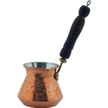 Otantik Işlemeli Ahşap Saplı El Yapımı Eskitme Bakır Cezve M3 Kahve Cezvesi