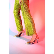 Lescarpe LES07 Altın Multi Kadın Topuklu Ayakkabı Stiletto