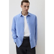 Mavi % 100 Keten Regular Fit Uzun Kollu Gömlek Erkek Gömlek 0211496