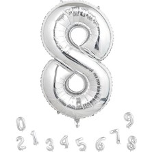 Parti Adresi Rakam Folyo Balon Doğum Günü Parti Balonu 8 Gümüş Renk 76 cm