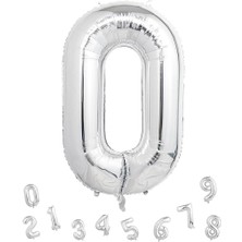 Parti Adresi Rakam Folyo Balon 0 Gümüş Renk 80 cm - 32"