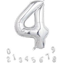Parti Adresi Rakam Folyo Balon 4 Gümüş Renk 80 cm - 32"