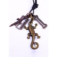 K8 Gecko Kertenkele Jilet Kemik Kılıç Figürlü Ayarlanabilir Deri Ipli Kolye