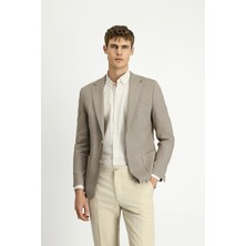 Kiğılı 7 Drop Slim Fit Dar Kesim Keten Karışımlı Çizgili Spor Ceket