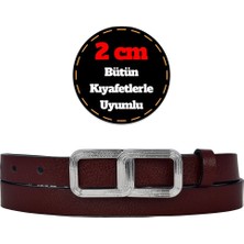 %100 Hakiki Deri, Gümüş Tokalı Ince 2 cm Bordo Kadın Kemeri; Elbise Kemeri, Pantolon Kemeri_gözlük