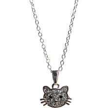 Zirkon Taşlı Kedi Figür Altın Renkli Kolye