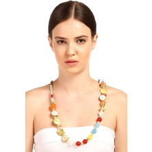 Renkli Şeffaf Düğme Model Boncuklu Kolye