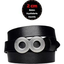 %100 Hakiki Deri, Gümüş Tokalı Ince 2 cm Siyah Kadın Kemeri; Elbise Kemeri, Pantolon Kemeri_gözovr