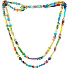 Rengarenk Uzun Iki Sıra Retro Kolye