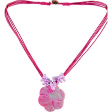 Pembe Çiçek Model Pembe Ipli Kolye