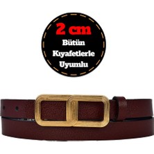%100 Hakiki Deri, Gold Renk Tokalı Ince 2 cm Bordo Kadın Kemeri; Elbise, Pantolon Kemeri_gözlük