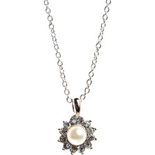 Zirkon ve Inci Çiçek Taşlı  kolye