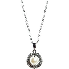 Zirkon ve Inci Çiçek Taşlı Kolye