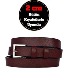 %100 Hakiki Deri, Gümüş Tokalı Ince 2 cm Bordo Kadın Kemeri; Elbise Kemeri, Pantolon Kemeri_kare