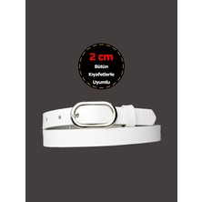 %100 Hakiki Deri, Gümüş Tokalı Ince 2 cm Süt Beyaz Kadın Kemeri; Elbise Kemeri, Pantolon Kemeri_oval