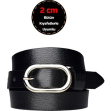 %100 Hakiki Deri, Gümüş Tokalı Ince 2 cm Siyah Kadın Kemeri; Elbise Kemeri, Pantolon KEMERI_2CMOVAL