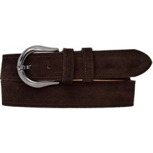 %100 Hakiki Deri, Nikel Tokalı 4 cm Süet Koyu Kahverengi Kadın Kemeri; Kot, Spor Kemer=sü.70.ni.koka