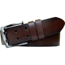 %100 Hakiki Deri, Çift Dilli Koyu Kahverengi 4.5 cm Tek Parça Kot, Spor KEMER=DK-110