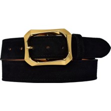%100 Hakiki Deri, Gold Renk Tokalı 4 cm Süet Siyah Kadın Kemeri; Kot, Spor Kemer=süet.08.siyah