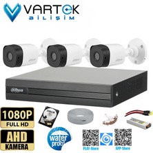 3 Kameralı  2mp Bullet 3.6mm 30M Gece Görüşlü Full Hd Güvenlik Kamera Seti