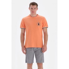 Eros 33042 Pamuklu Kısa Kollu Erkek Şortlu Pijama Takımı Turuncu