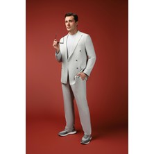 Regular Fit Keten Karışımlı Kruvaze Takım Elbise