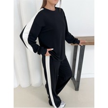Geniş Şerit Detaylı Oversize Geniş Paça Modal Kumaş Eşofman Takım