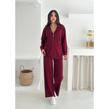 Kapüşonlu Fermuarlı Geniş Paça Modal Kumaş Eşofman Takım