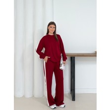 Geniş Şerit Detaylı Oversize Geniş Paça Modal Kumaş Eşofman Takım