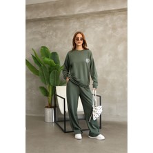 Çiçek Desenli Biyeli Oversize Geniş Paça Modal Kumaş Eşofman Takım