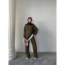 Garnili Çımalı Yırtmaç Detaylı Iki Iplik Kumaş Oversize Eşofman Takım