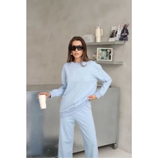 Dikiş Detaylı Geniş Paça 2 Iplik Kumaş Eşofman Takım