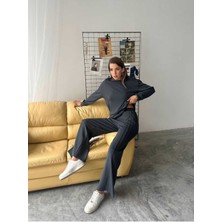 Çıma Detaylı Geniş Paça Modal Kumaş Eşofman Takım