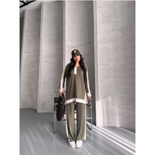 Garnili Oversize Yarım Fermuarlı Yırtmaç Detaylı Geniş Paça Modal Kumaş Eşofman Takım