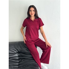 Polo Yaka Geniş Paça Modal Kumaş Kısa Kollu Eşofman Takım