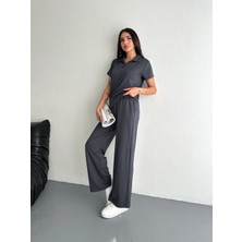 Polo Yaka Geniş Paça Modal Kumaş Kısa Kollu Eşofman Takım