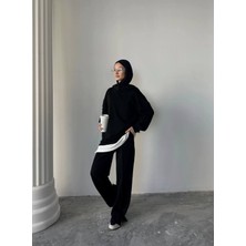 Garnili Çımalı Yırtmaç Detaylı Iki Iplik Kumaş Oversize Eşofman Takım