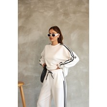 Şerit Detaylı Oversize Bol Paça Modal Kumaş Eşofman Takım