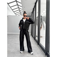 Biyeli Geniş Paça  3 Iplik Şardonlu Oversize Fermuarlı Eşofman Takım