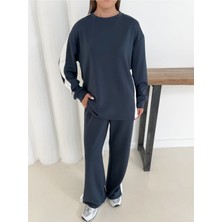 Geniş Şerit Detaylı Oversize Geniş Paça Modal Kumaş Eşofman Takım