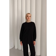 Çıma Detaylı Oversize Yırtmaç Detaylı Iki Iplik Kumaş Eşofman Takım