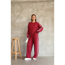 Şerit Detaylı Oversize Bol Paça Modal Kumaş Eşofman Takım