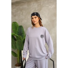 Çiçek Desenli Biyeli Oversize Geniş Paça Modal Kumaş Eşofman Takım