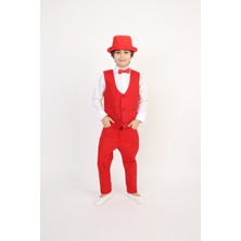 Erkek Çocuk Takım Şapka Yelek Gömlek Pantalon Papyon Kırmızı Kostüm Gösteri Kıyafeti