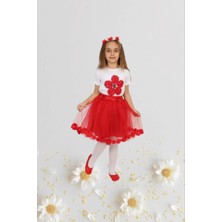 Kız Çocuk 23 Nisan Kıyafeti Kostüm Tütü Etek Kısa Kol Desenli Tshirt Takım NBL2434