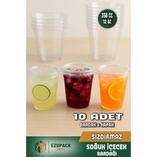 10LU 350 cc Kapaklı Sert Plastik Bardak Pet Bardak Limonata Soğuk Içecek Kahve Latte Bardağı