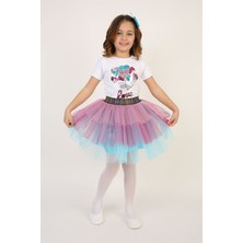 Kız Çocuk Takım  Gösteri Parti Love Badi Renkli Kat Kat Etek Çok Renkli